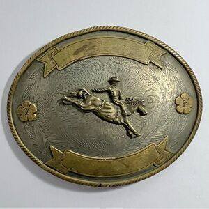 Vintage TONY LAMA Rodeo BELT BUCKLE / Bucking Bronco COWBOY / As Found Condition